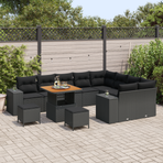 Garden Sofa Set 12 pcs 9-Seater Black Poly Rattan