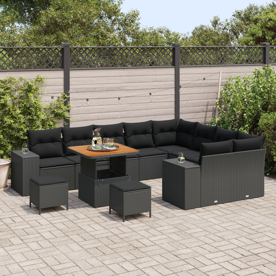 Garden Sofa Set 12 pcs 9-Seater Black Poly Rattan