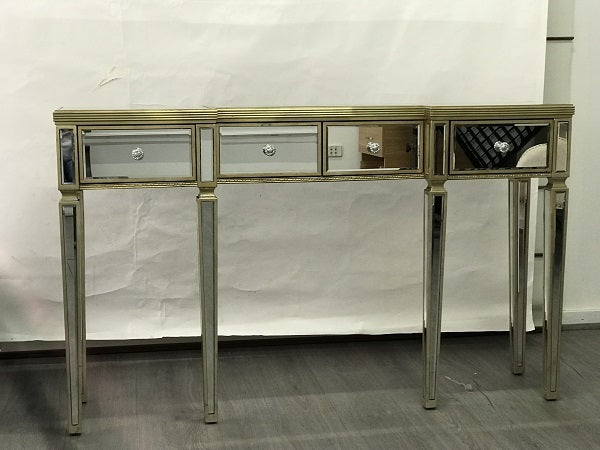 Console Mirrored Antiqued Ribbed. Last one, floor stock left, half price.,   Console embraces the glamour of Hollywood and Art Deco inspiration