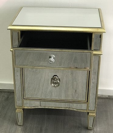 Mirrored Bedside Cabinet Antique 1 Door 1 Drawer. Last one, floor stock left, half price.