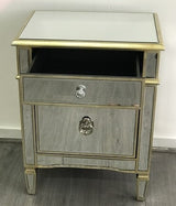 Mirrored Bedside Cabinet Antique 1 Door 1 Drawer. Last one, floor stock left, half price. - Front View