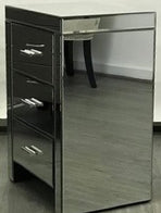 Mirrored Modern Bedside with 3 drawers on runners in Silver. Last two, floor stock left, half price.