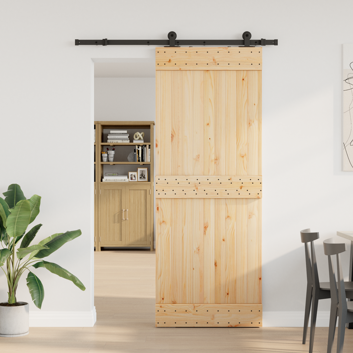 Sliding Door NARVIK Natural and Black 80 x 210 cm (152.5 cm)