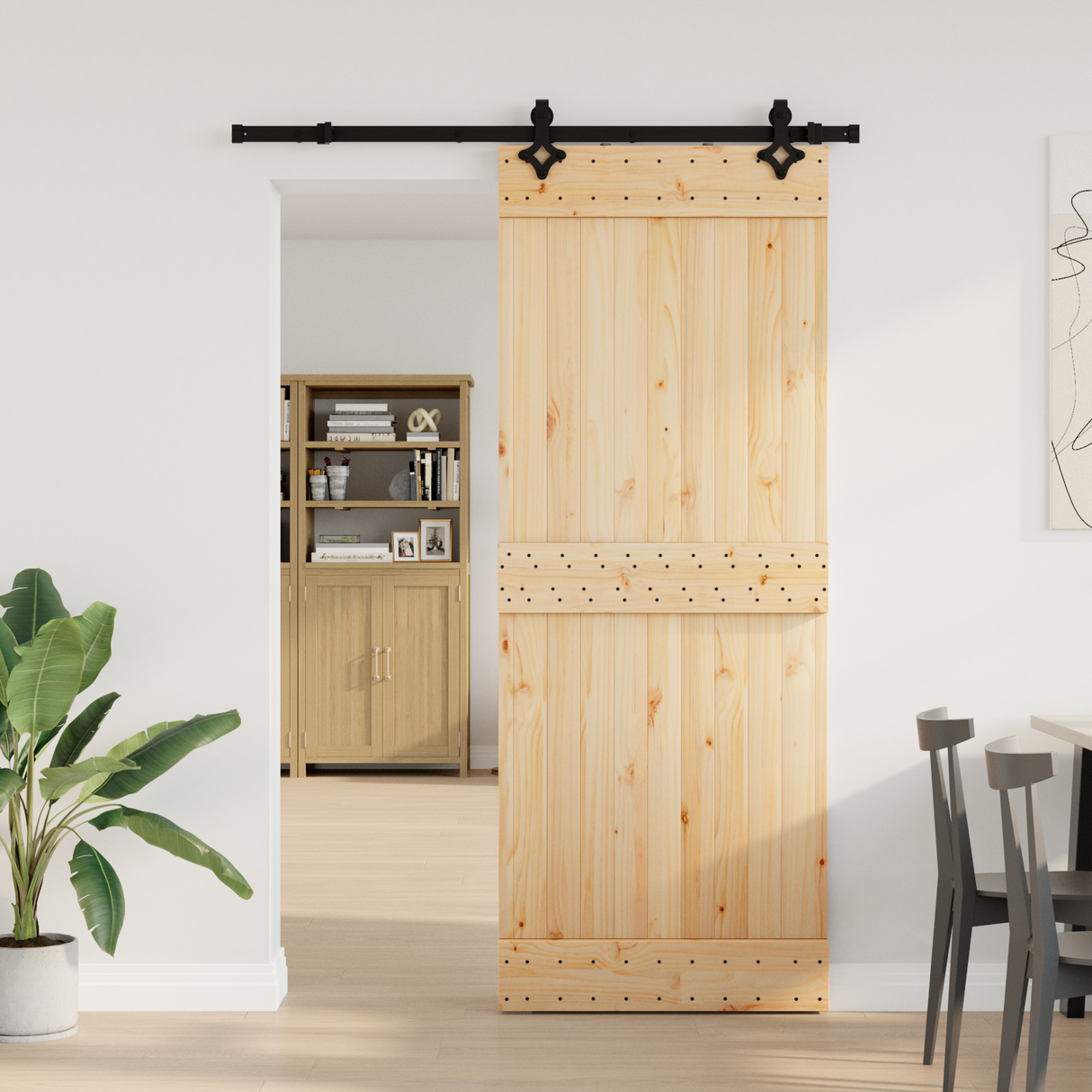 Sliding Door NARVIK Natural and Black 80 x 210 cm (152.5 cm)
