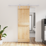 Sliding Door Natural and White 70 x 210 cm Solid Pine Wood - Front View