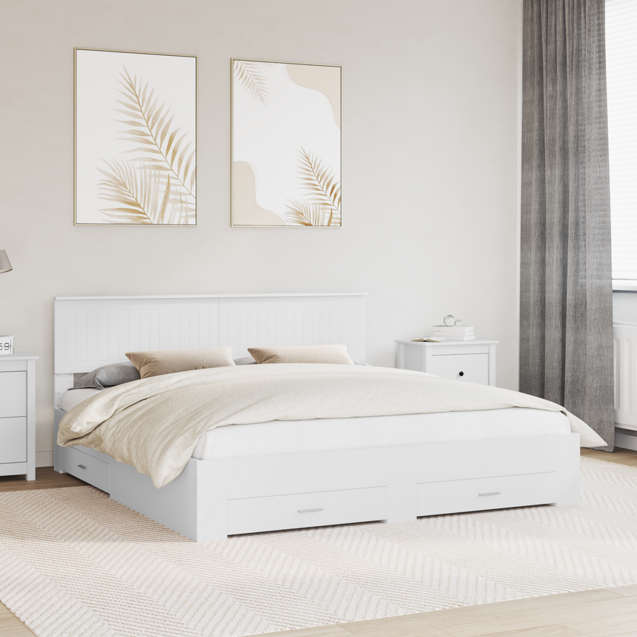Bed Frame with Drawer White 180 x 200 cm Engineered Wood