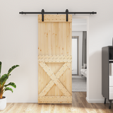 Sliding Door Natural and Black 80 x 210 cm Solid Pine Wood