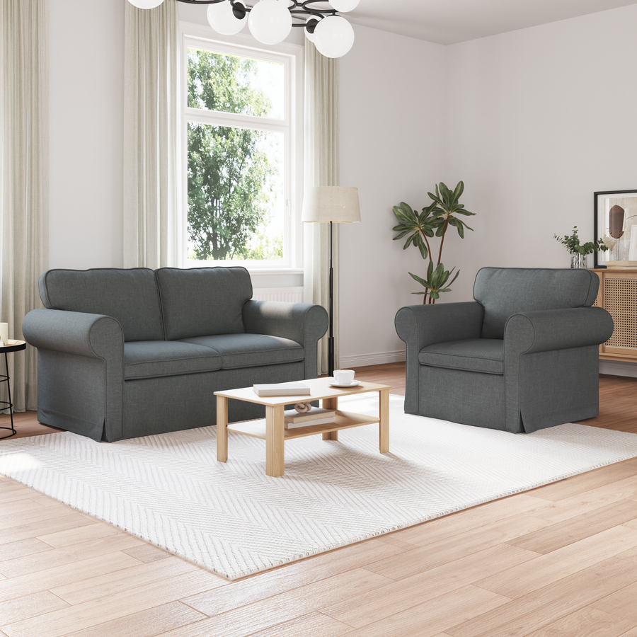 Sofa Set 2 pcs Dark Grey Fabric