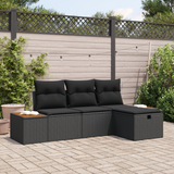 Garden Sofa Set with Cushion 4 pcs Black Poly Rattan - Front View