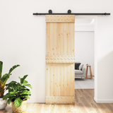 Sliding Door Natural and Black 70 x 210 cm Solid Pine Wood - Front View