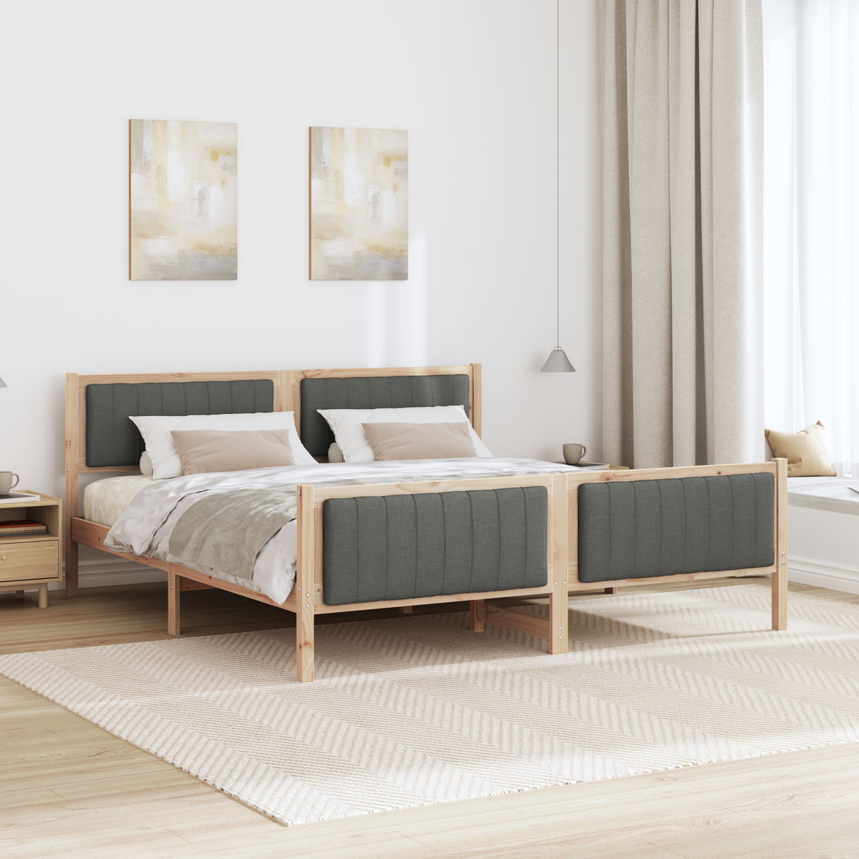 Bed frame Brown and dark grey 180 x 200 cm Solid pine wood