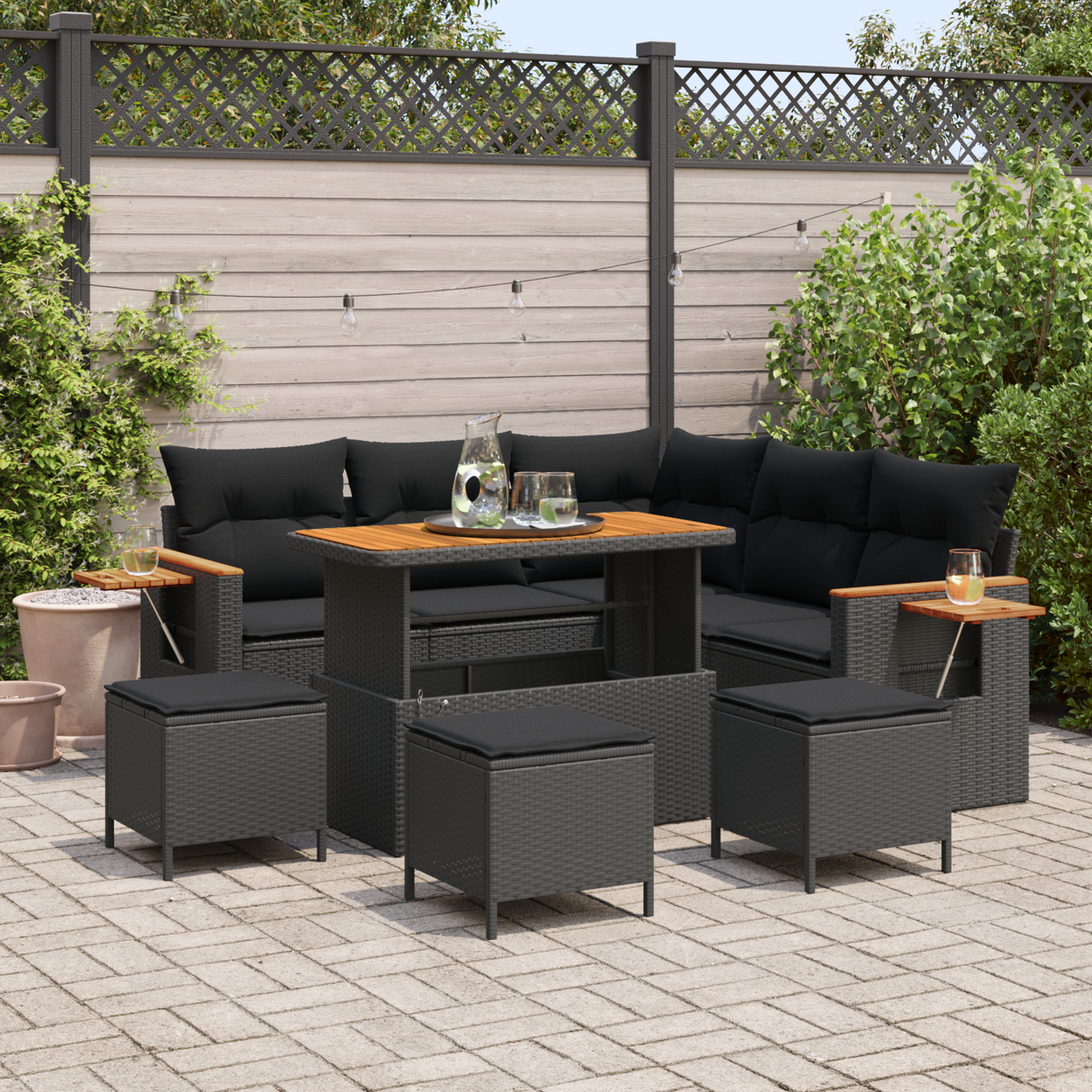 Garden Sofa Set with Cushion 10 pcs Black Poly Rattan