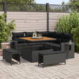 Garden Sofa Set with Cushion 9 pcs Black Poly Rattan - Front View