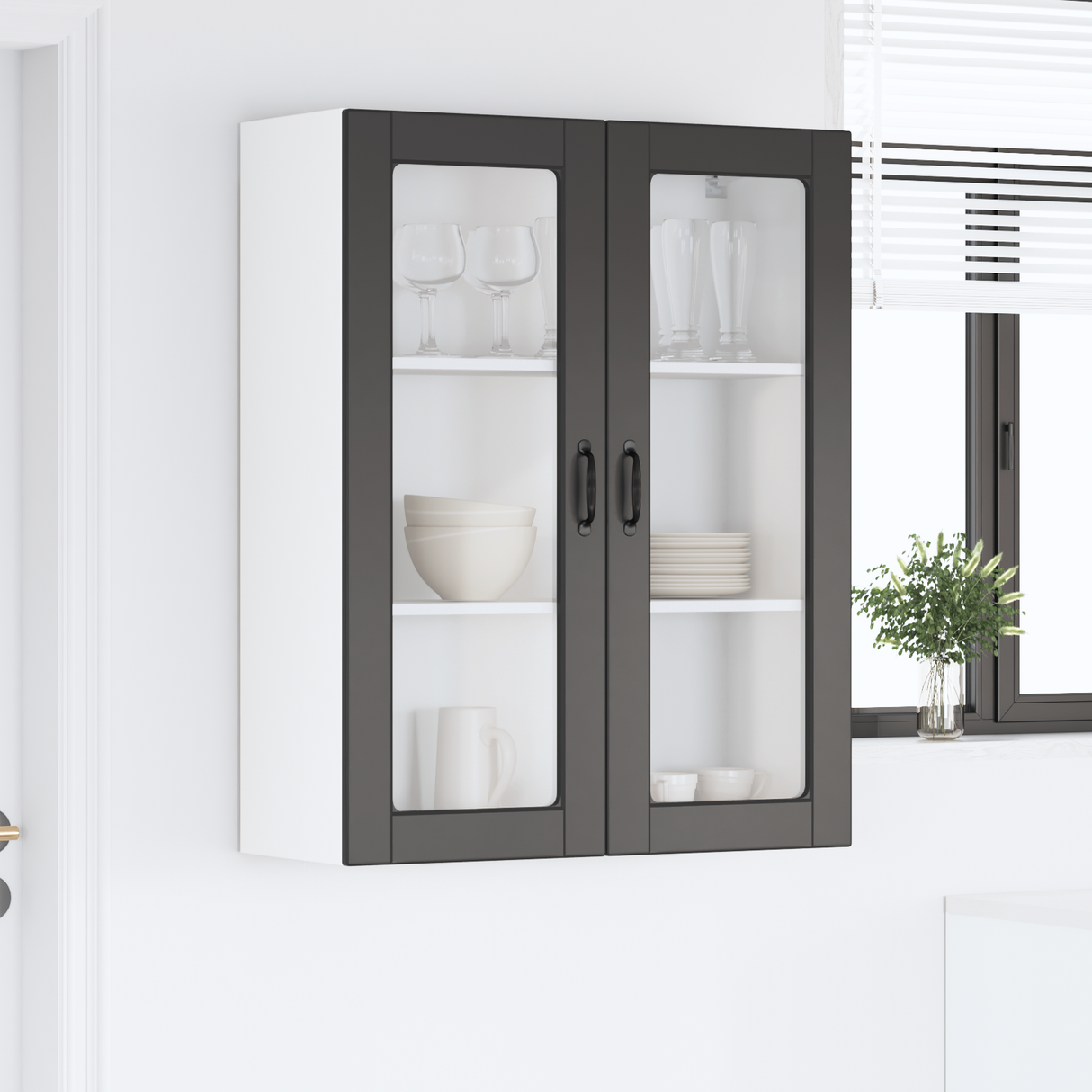 Wall Glass Cabinet PORTO Black 80 x 31 x 100 cm Engineered Wood