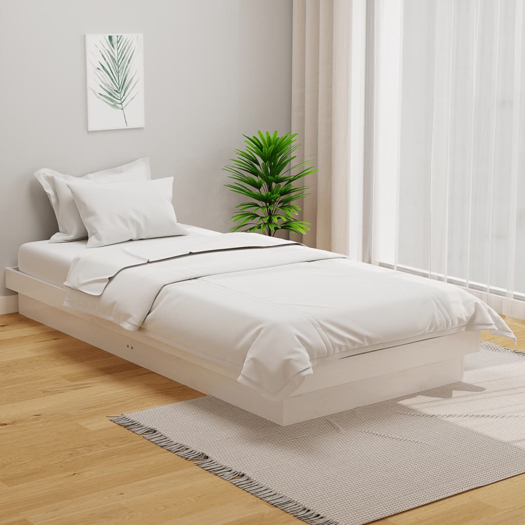 Bed Frame without Mattress White Solid Wood 90x190 cm