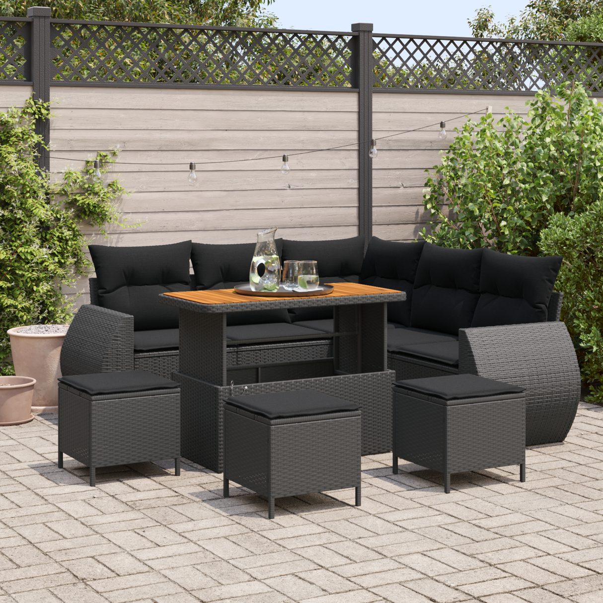 Garden Sofa Set 9 pcs 8-Seater Black Poly Rattan