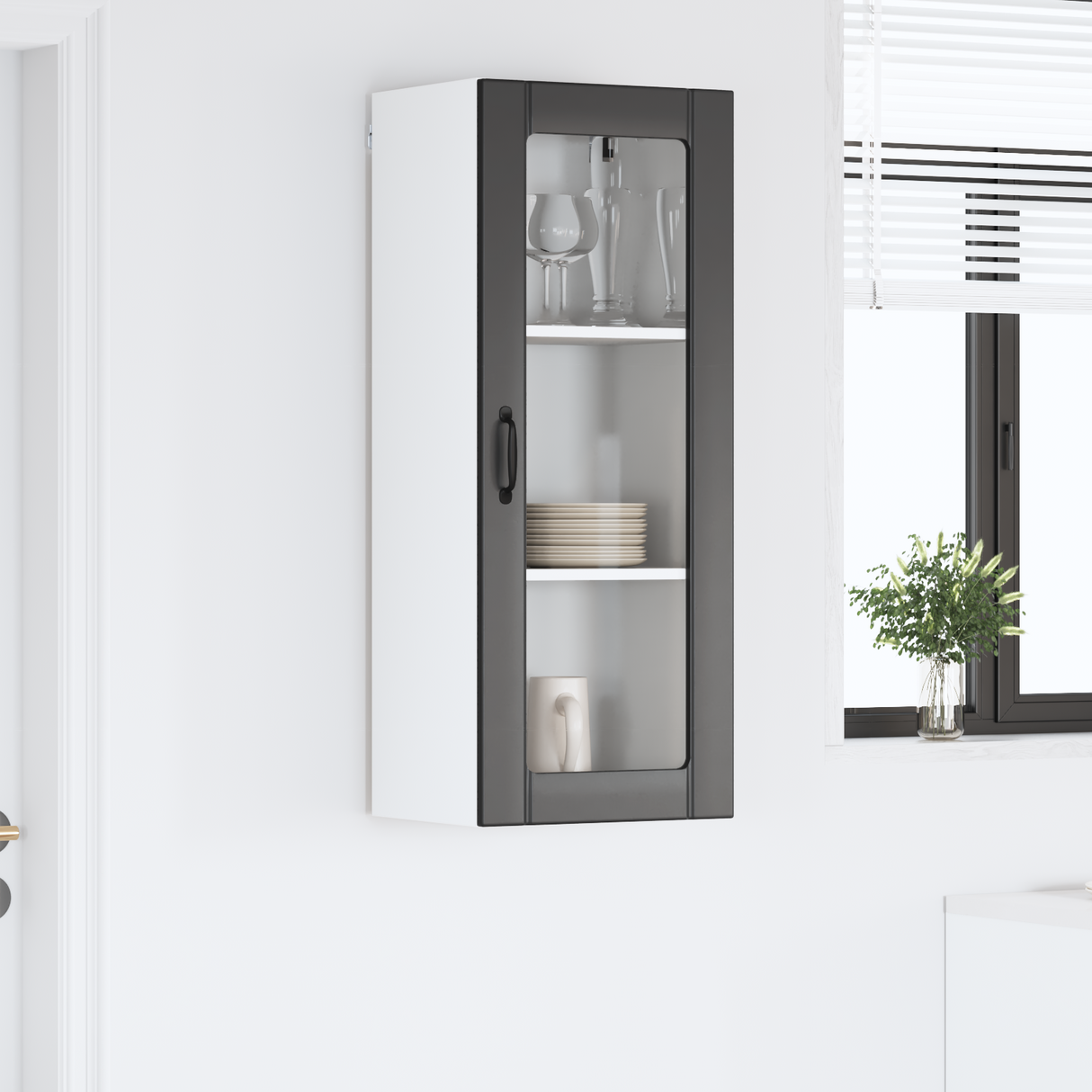 Wall Glass Cabinet LUCCA Black 40 x 31 x 100 cm Engineered Wood