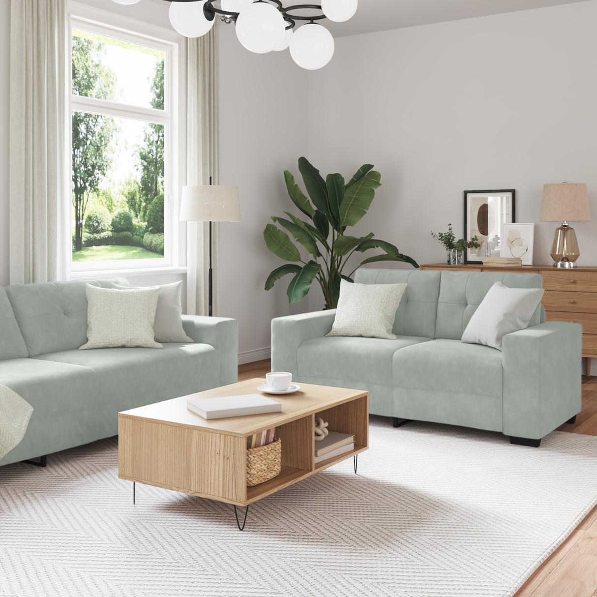 Sofa Set 3 pcs Light Grey 221 x 80 x 80 cm Velvet
