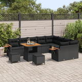 Garden Sofa Set with Cushion 13 pcs Black Poly Rattan - Side View