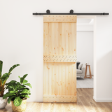 Sliding Door Natural and Black 80 x 210 cm Solid Pine Wood