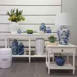 Polo Classic Console w/Shelf White 110, an attractive rattan shelf at the bottom for stacking magazines or displaying collections - Front View