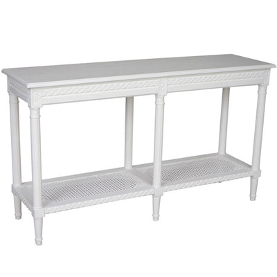 Polo Long Classic Console w/Shelf White 140. Add storage and style to your room with this hamptons style white long console with an attractive rattan