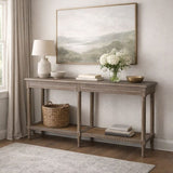 Polo Long Classic Console w/Shelf Oak Wash 140. Coastal Long Console in Oakwash finish, measuring at 140x40x80cmh.