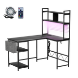 Levede L Shaped Gaming Desk with LED Lights Black - Low Angle