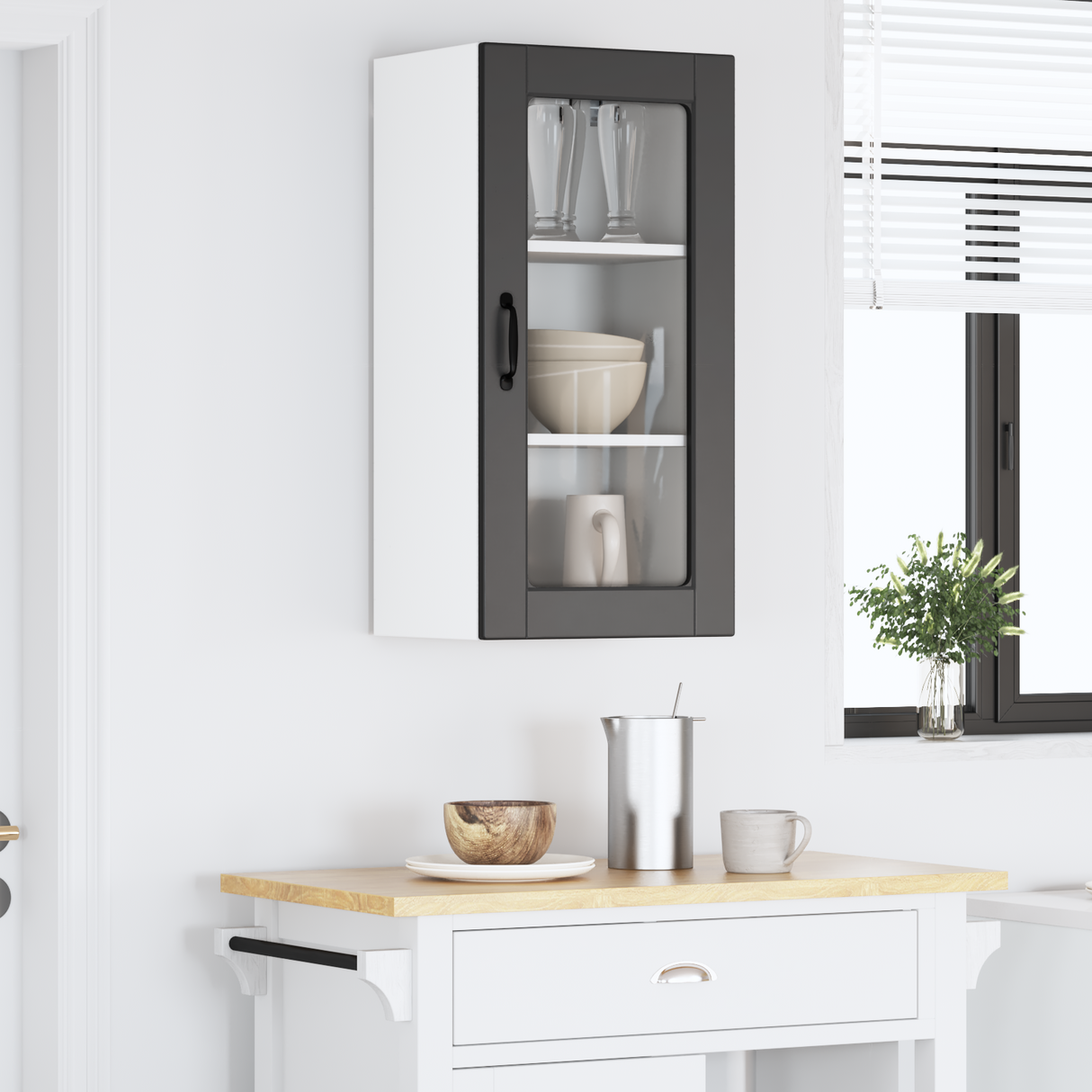 Wall Glass Cabinet LUCCA Black 40 x 31 x 80 cm Engineered Wood