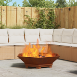 Fire Pit Brown 100 x 100 x 28 cm Weathering Steel - Side View
