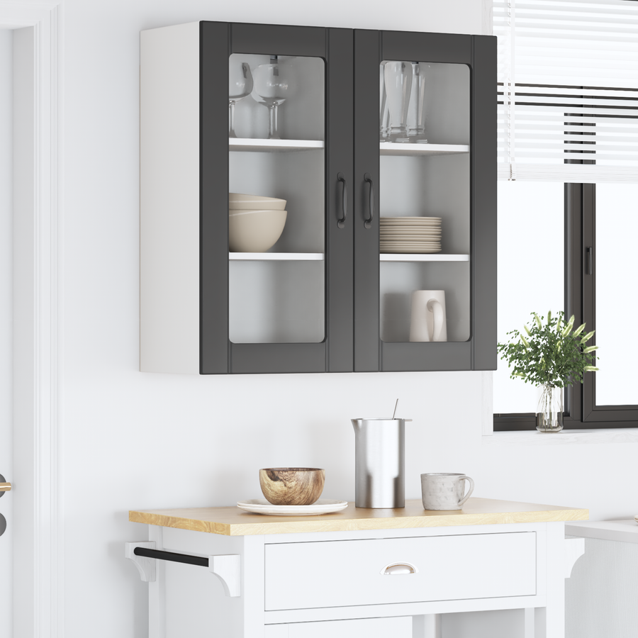 Wall Glass Cabinet PORTO 2 pcs Black Engineered Wood