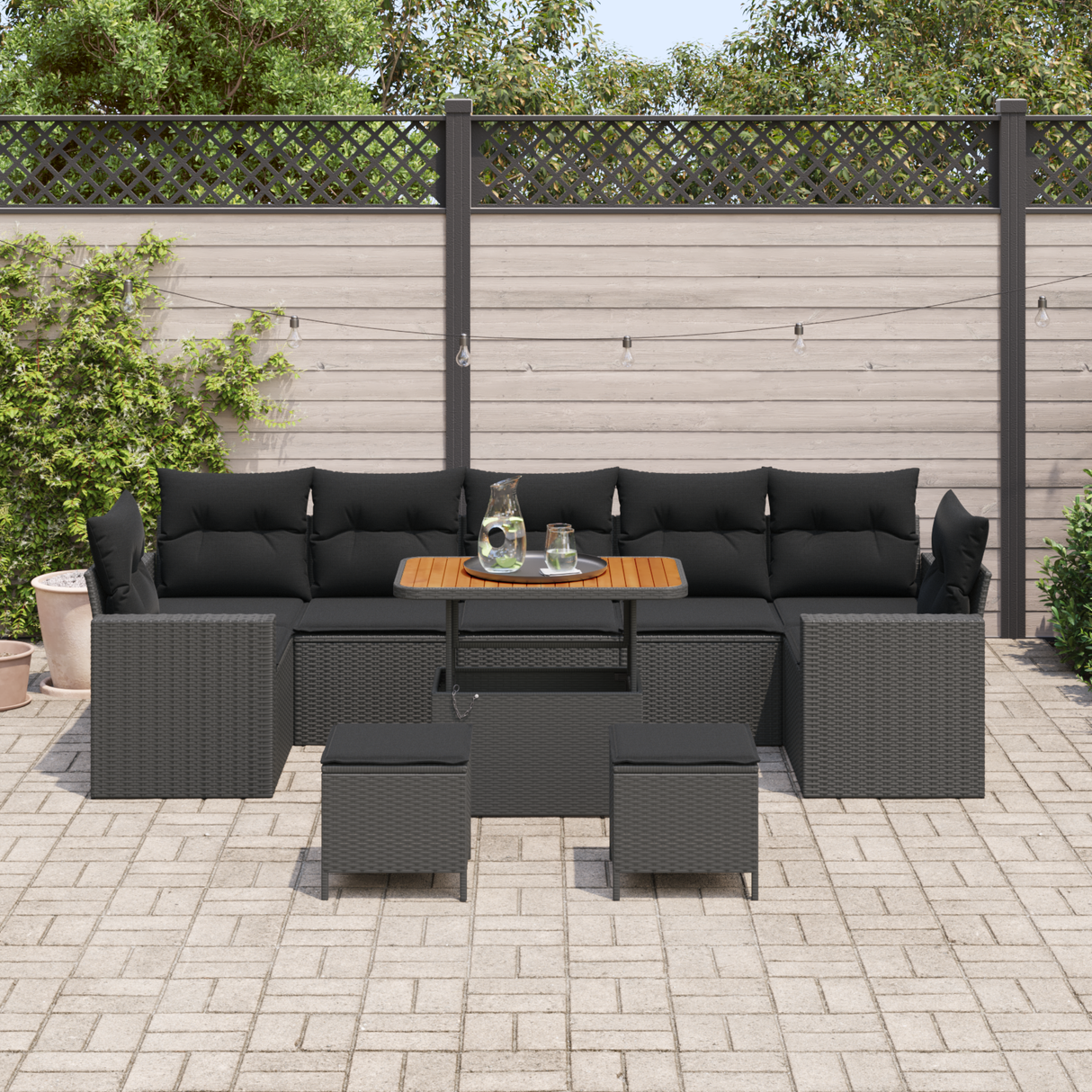 Garden Sofa Set with Cushion 13 pcs Black Poly Rattan
