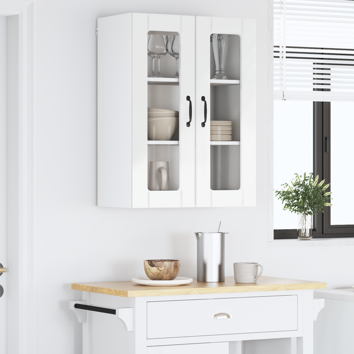 Wall Glass Cabinet LUCCA High Gloss White 60 x 31 x 80 cm