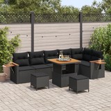Garden Sofa Set with Cushion 11 pcs Black Poly Rattan - Front View