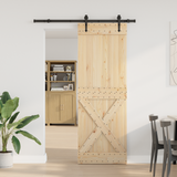 Sliding Door NARVIK Natural and Black 80 x 210 cm (152.5 cm) - Front View