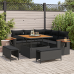 Garden Sofa Set 9 pcs 8-Seater Black Poly Rattan