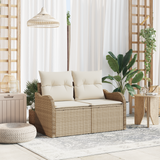 Garden Sofa with Cushion Beige 121 x 62 x 69cm Poly Rattan - Front View