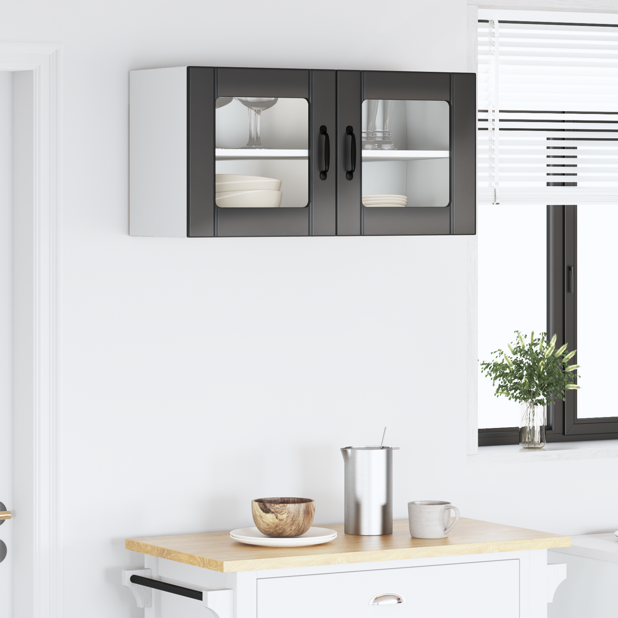Wall Glass Cabinet PORTO Black 80 x 31 x 40 cm Engineered Wood