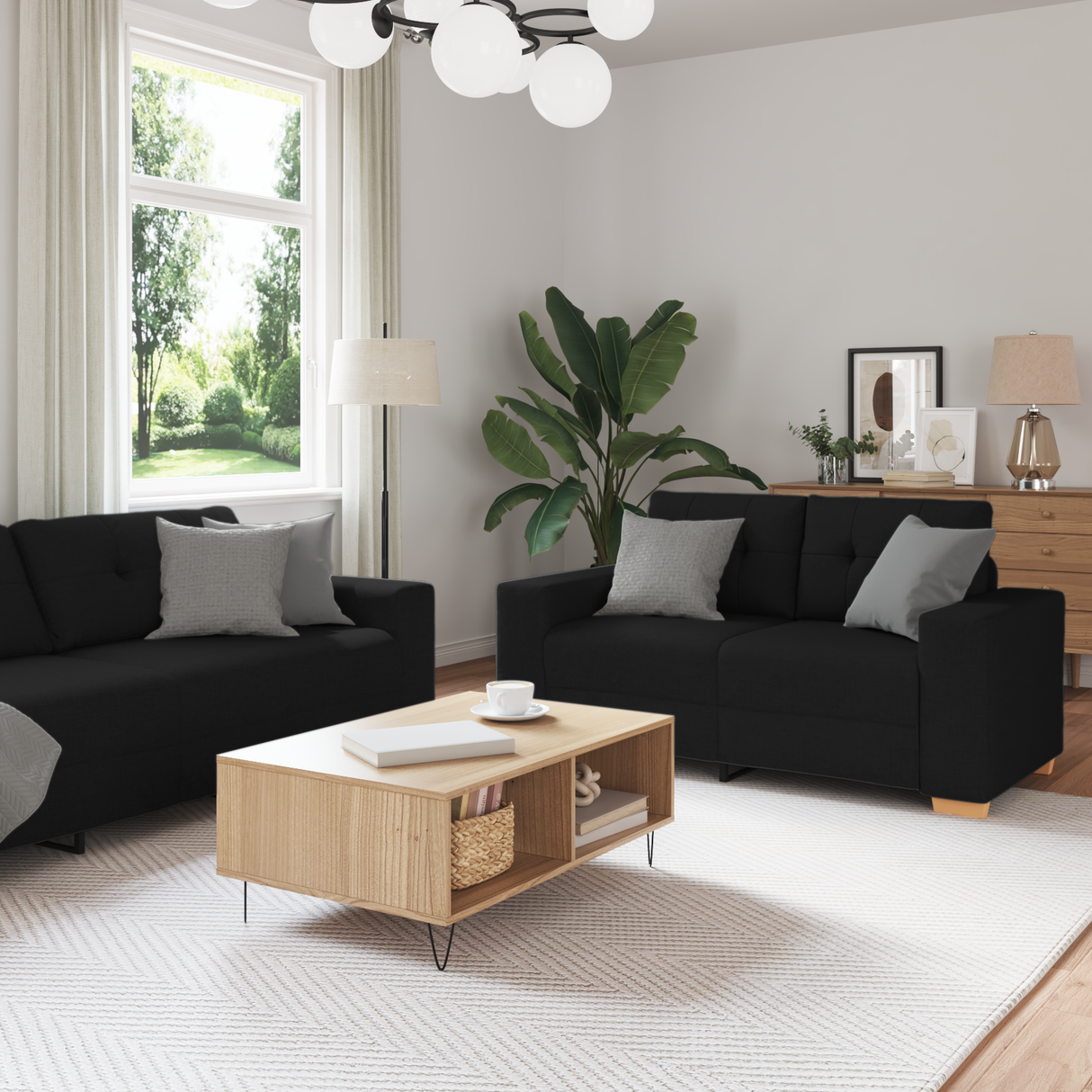 Sofa 3 pcs Black 221 x 80 x 80 cm Linen-blend fabric