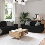 Sofa 3 pcs Black 221 x 80 x 80 cm Linen-blend fabric - Front View