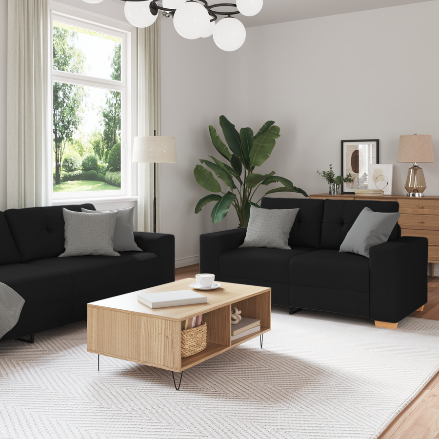 Sofa 3 pcs Black Linen-blend fabric