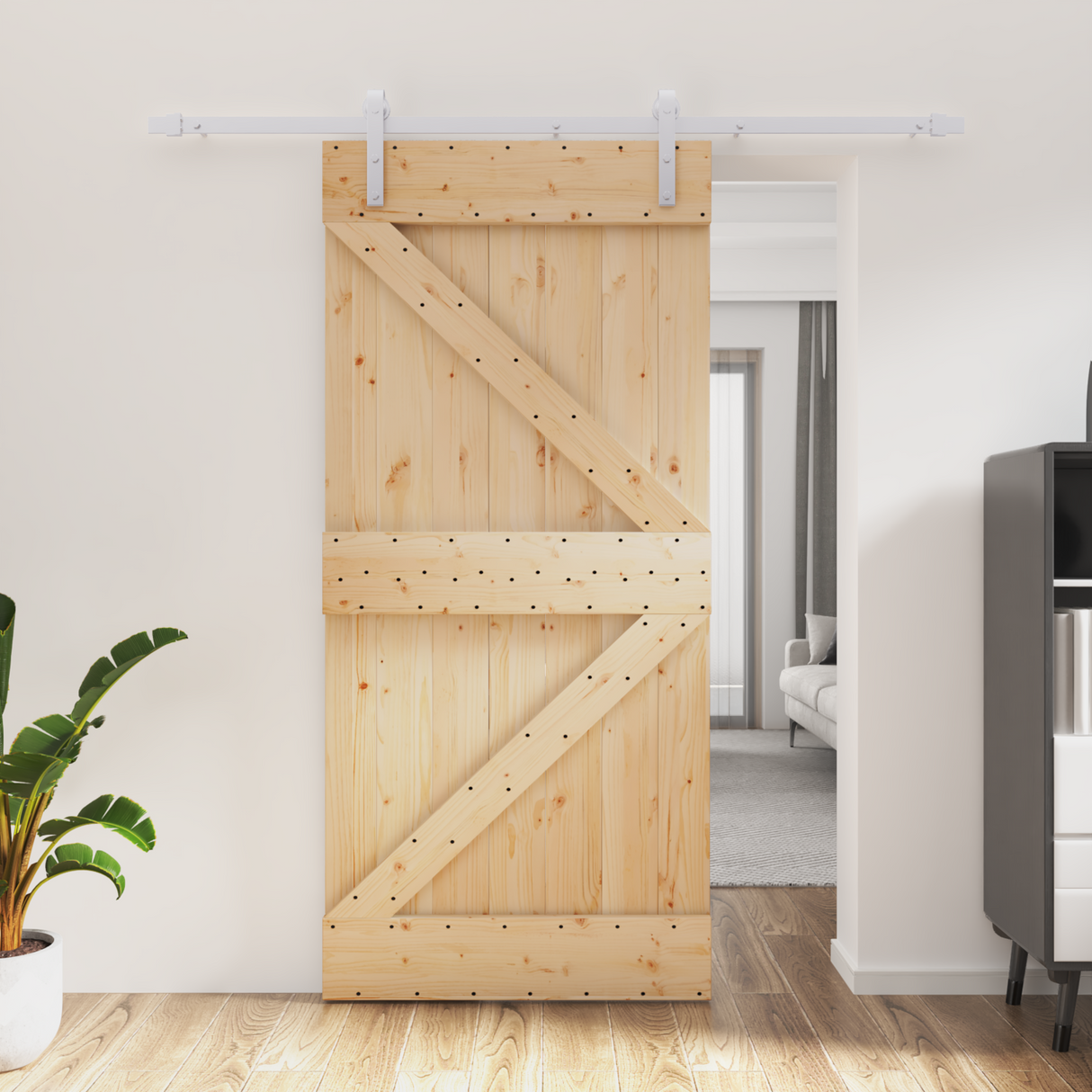 Sliding Door Natural and White 95 x 210 cm Solid Pine Wood