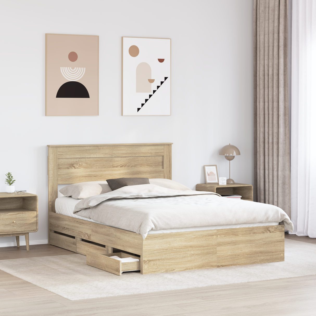 Bed Frame with Drawer Sonoma Oak 150 x 200 cm Engineered Wood