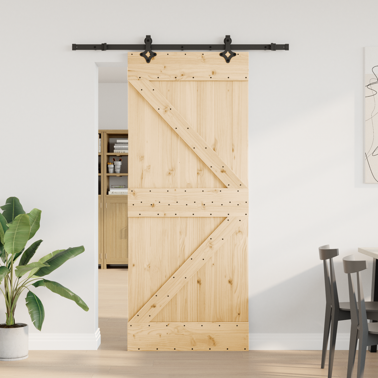 Sliding Door NARVIK Natural and Black 85 x 210 cm (152.5 cm)