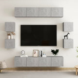 8 Piece TV Cabinet Set Concrete Grey Engineered Wood - Front View