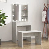 Dressing Table Set with LED Concrete Grey Engineered Wood - Front View