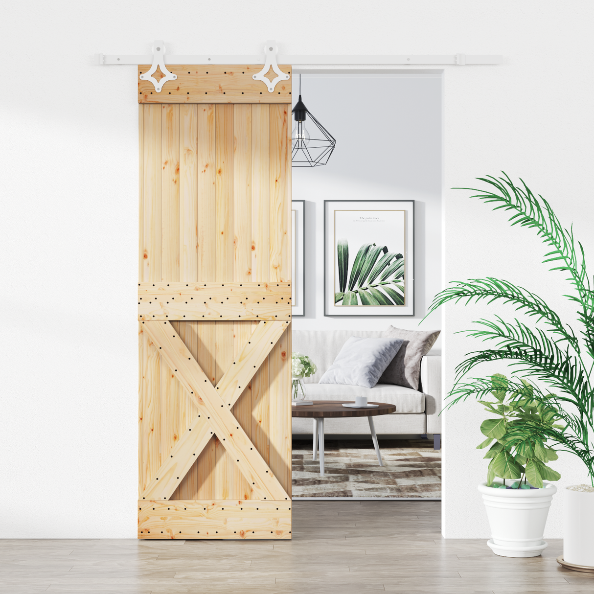 Sliding Door Natural and White 70 x 210 cm Solid Pine Wood