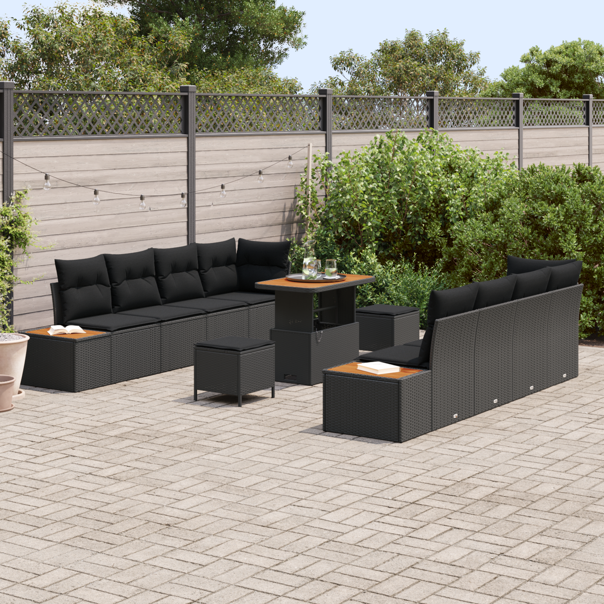 Garden Sofa Set with Cushion 11 pcs Black