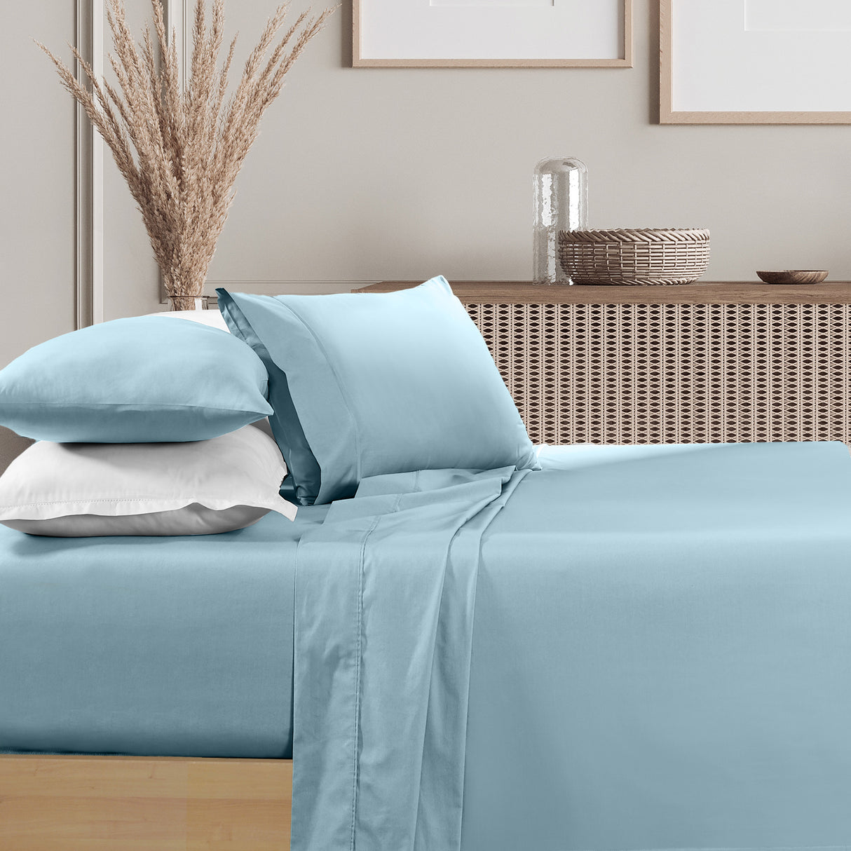 Renee Taylor 1500 Thread count Cotton Blend Sheet sets King Mist-1951134872764551169