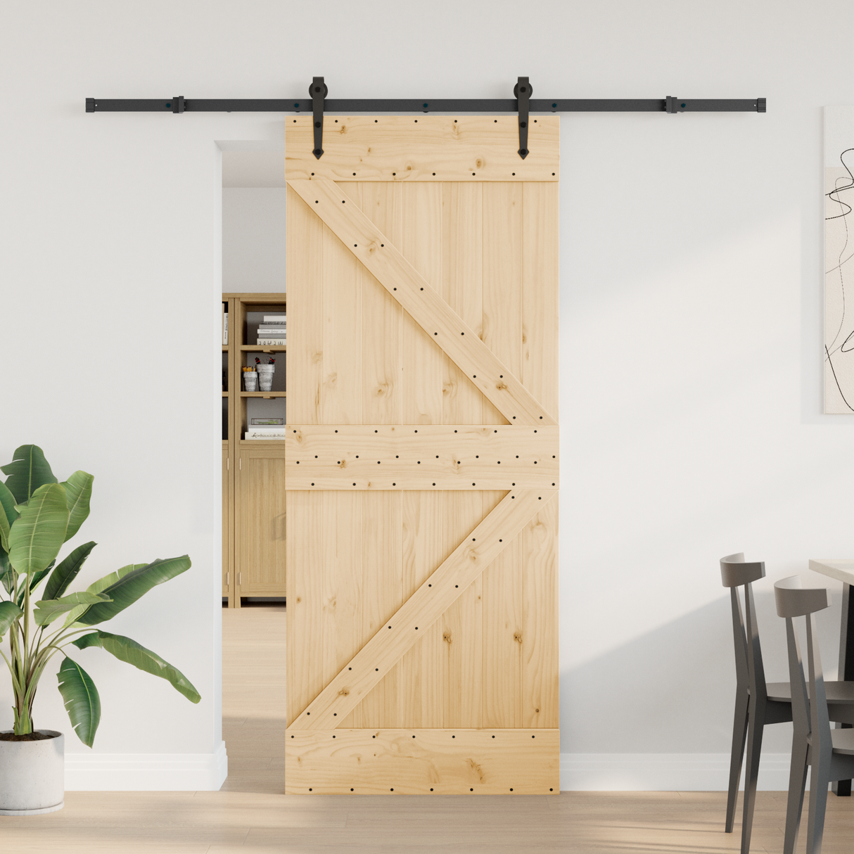 Sliding Door NARVIK Natural and Black 85 x 210 cm (213.5 cm)